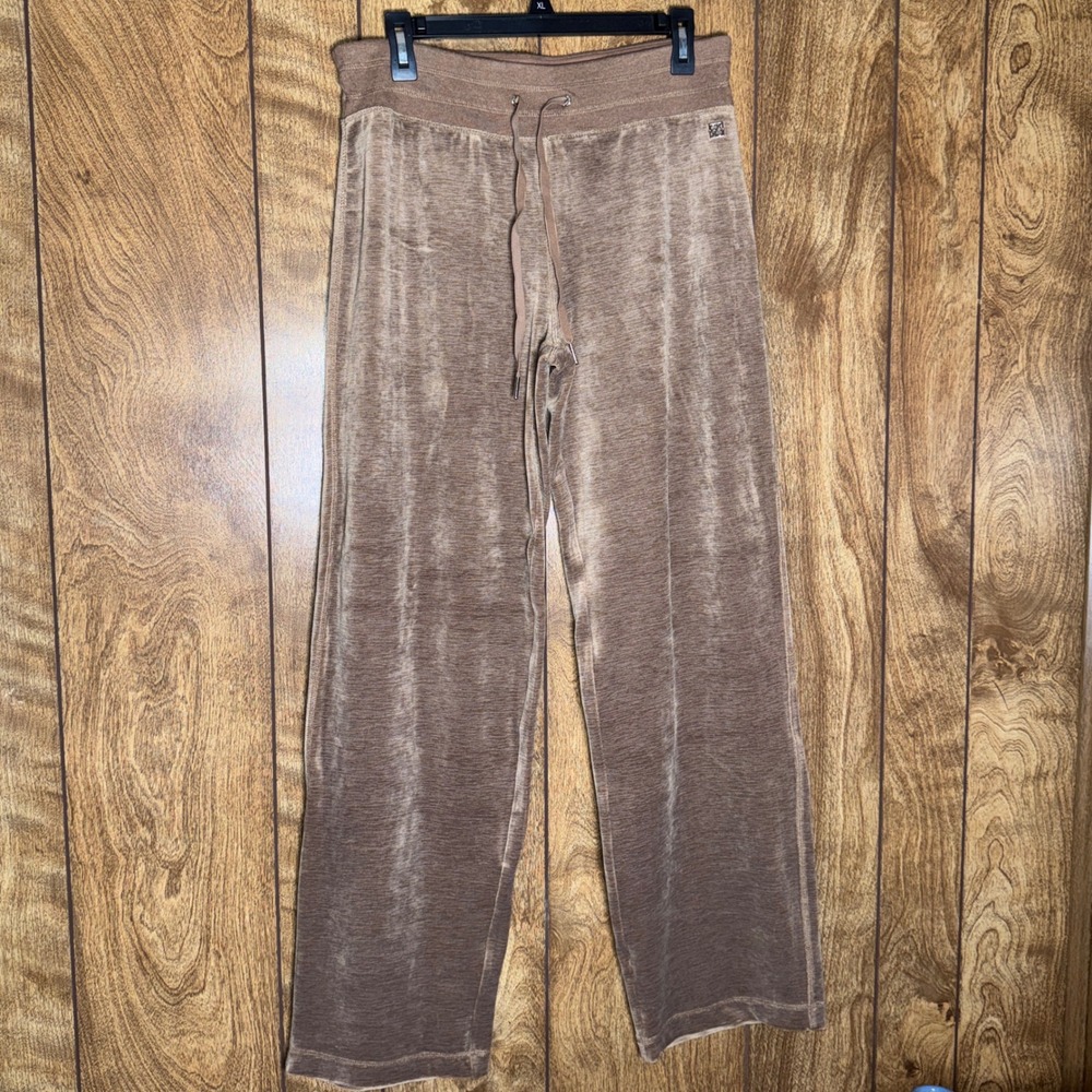 Calvin Klein Women Brown Velour Wide Leg Drawstring Loungewear Track Pants M